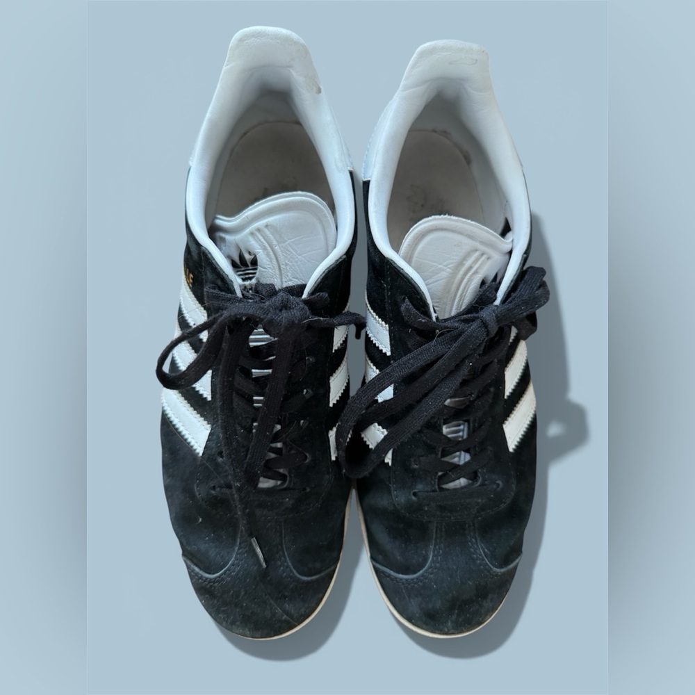 Adidas Gazelle Black & White Suede Three-Stripe Sneakers